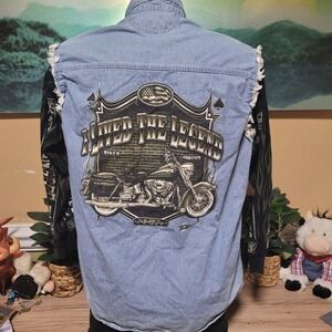 Lightning Clothing Mens Size L Denim Shirt Motorcore Biker Graphic vintage rare